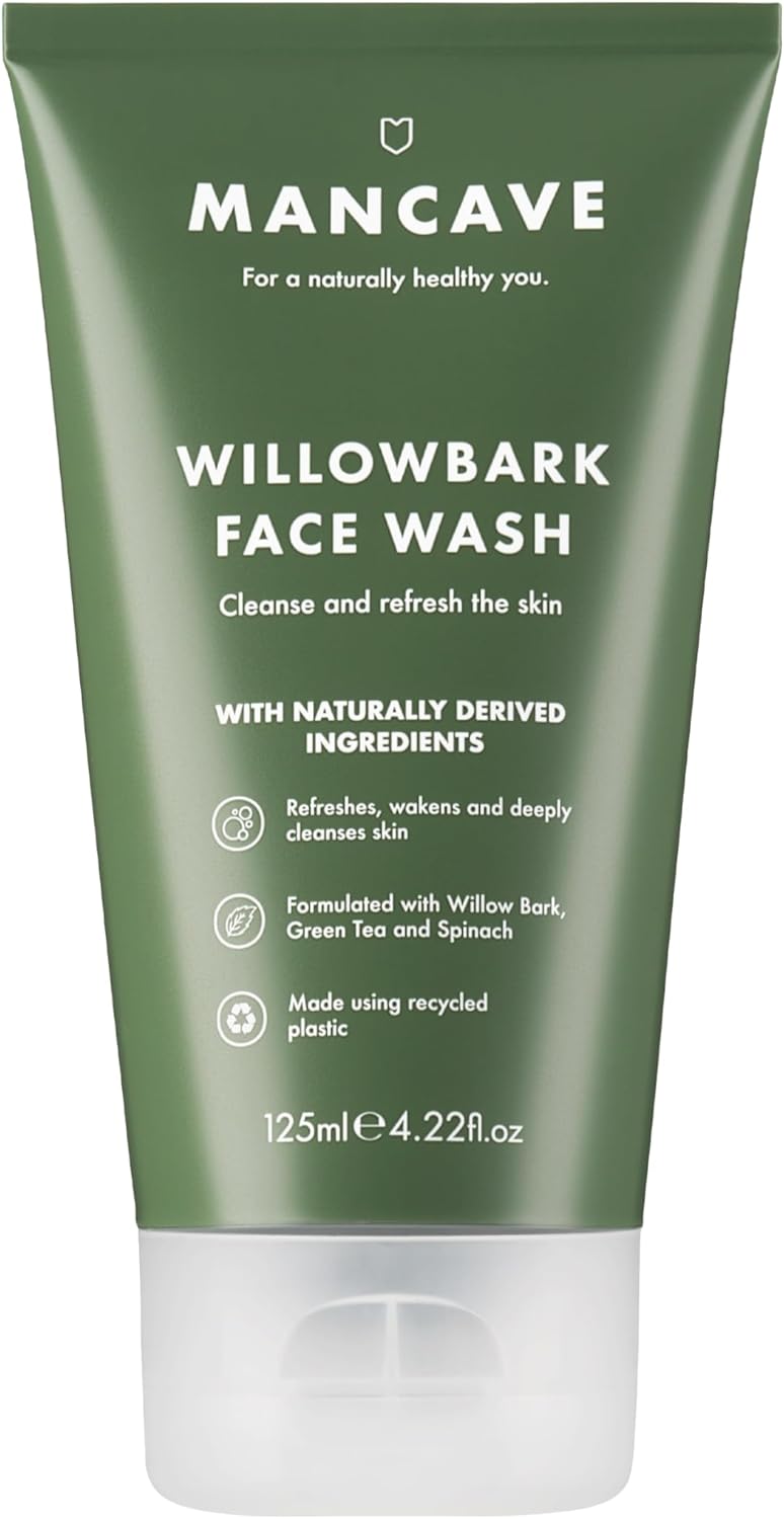 Mancave Willowbark Face Wash 125Ml For Men, Cleanse And Detoxify With Willow Bark Extract, Green Tea And Spinach Extract, Lathering Sulphate-Free Formula, Natural Formulation, Vegan Friendly