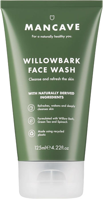 Mancave Willowbark Face Wash 125Ml For Men, Cleanse And Detoxify With Willow Bark Extract, Green Tea And Spinach Extract, Lathering Sulphate-Free Formula, Natural Formulation, Vegan Friendly