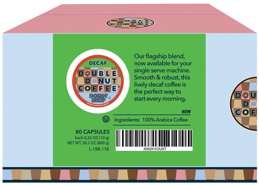 Double Donut Decaf Coffee, Decaf Donut Shop Coffee, Decaf Coffee Pods For Keurig K Cups Machines, Hot Or Iced Coffee, Single Serve Decaffeinated Coffee In Recyclable Pods, 80 Count Value Pack