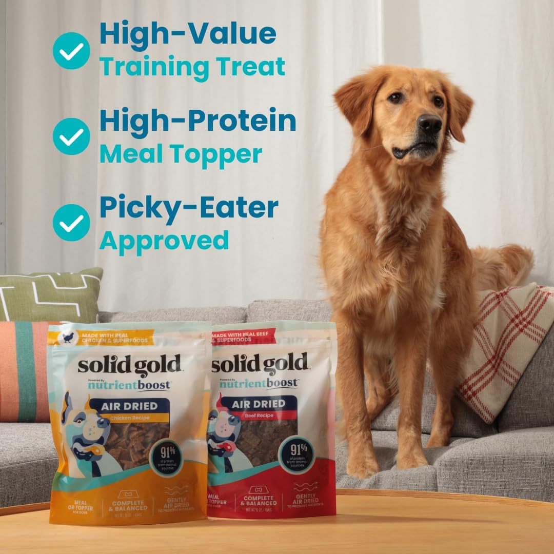 Solid Gold Air Dried Dog Food Toppers for Picky Eaters - Healthy Dog Treats Made with Real Beef to Serve as Meal Topper or Dog Treat - Supports Muscle Growth, Immunity, and Healthy Digestion - 1 LB : Pet Supplies