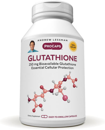 Andrew Lessman Glutathione 250 Mg - 30 Capsules - Powerful Antioxidant, Reduces Oxidative Stress. Bioavailable, Protects Cells, Tissues, Organs. Supports Immune Health. Easy-To-Swallow Capsules