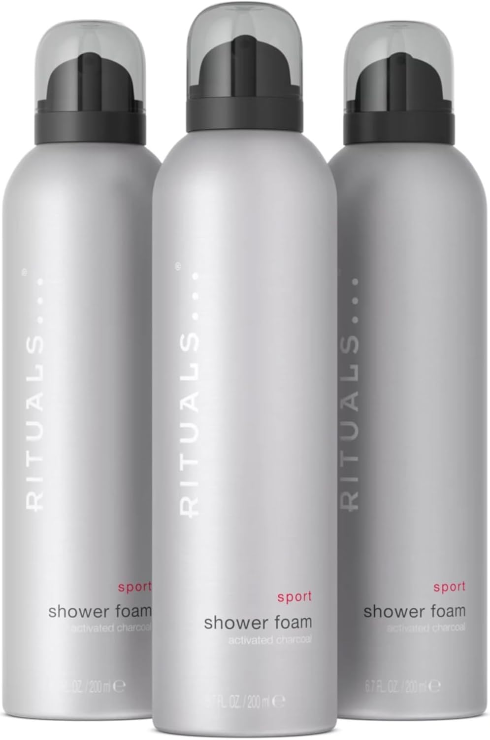 Rituals Shower Foam Sport, Value Pack - Gel With Activated Charcoal, Post-Workout Cleansing Foaming Gel - 3 X 200Ml