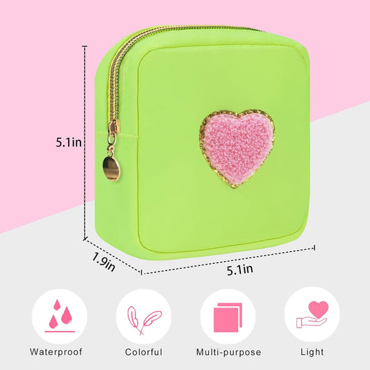 Sanitary Napkin Storage Bag, Period Bag, Portable Period Pouch, Feminine Menstrual Pad Tampon Organizer, First Period Kit for teen Girls School (Green+Hot Pink)