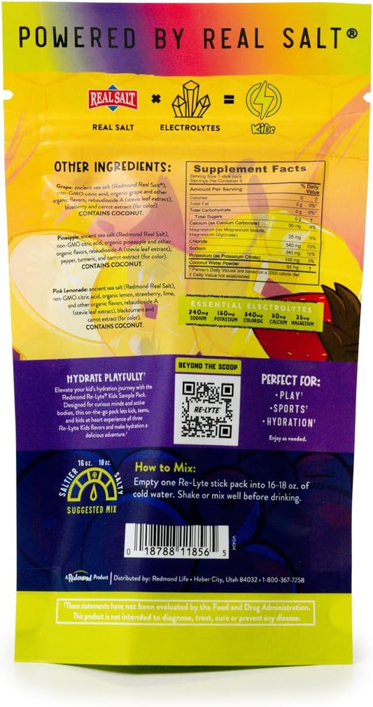 Redmond Re-Lyte Kids Hydration Electrolyte Mix Powder, Grape 7.62 Oz