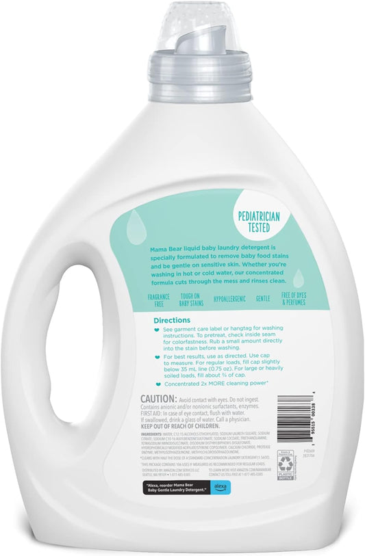 Amazon Brand - Mama Bear Concentrated Liquid Baby Laundry Detergent, Fragrance Free, 106 Loads, 79.5 Fl Oz (Pack Of 1)