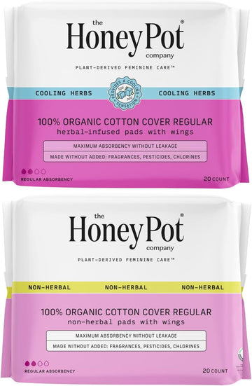 The Honey Pot Company - Pads For Women - Herbal & Non-Herbal Regular Pads Bundle - Organic Cotton Cover & Ultra-Absorbant Pulp Core - Sanitary Pads For Women - Feminine Care - Fsa & Hsa Eligible