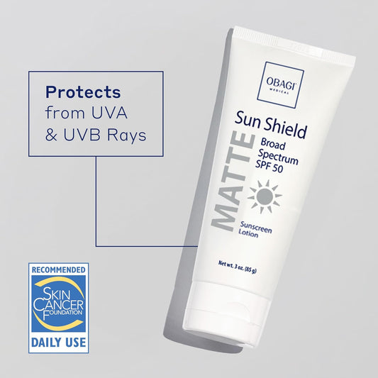 Obagi Sunscreen Sun Shield Matte Broad Spectrum SPF 50 Sunscreen, combines UVB absorption and UVA protection, 3 oz