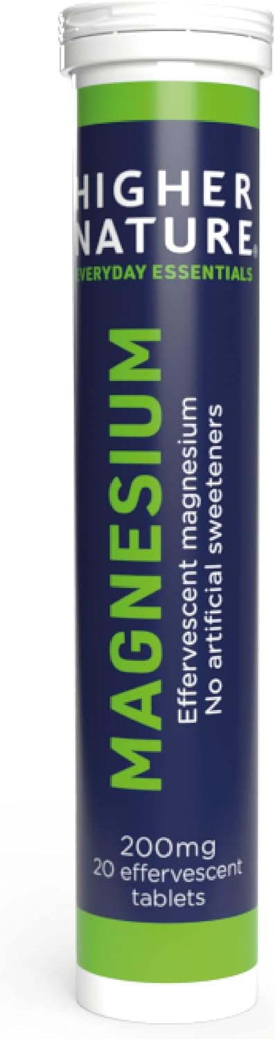 Higher Nature - Magnesium Effervescent - 200Mg Magnesium Effervescent Supplement - Natural Orange Flavour - No Artificial Sweeteners - 20 Tablets