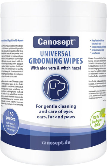 Canosept Dog Wipes 160 Pieces - Universal Dog Grooming - Dog Ear Eleaner, Dog Ear Wipes - Dog Teeth Cleaning Products - Dog Eye Wipes - Pet Wipes Dog - Dog First Aid Kit - With Aloe Vera,White?250667