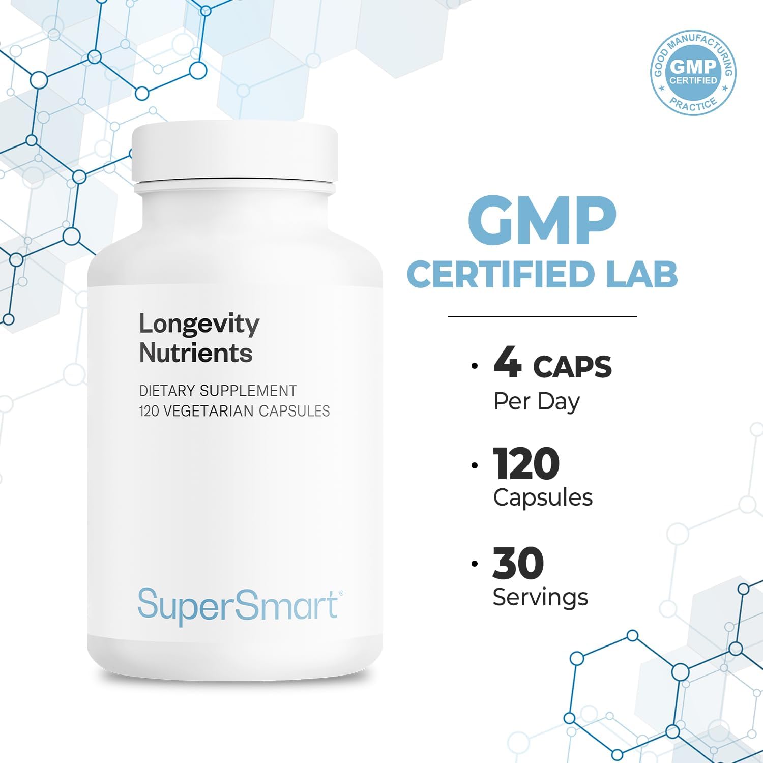 Supersmart - Longevity Nutrients - With Berberine & L-Theanine - Powerful Anti Aging Supplement - Promote Longevity | Non-Gmo & Gluten Free - 120 Vegetarian Capsules : Health & Household