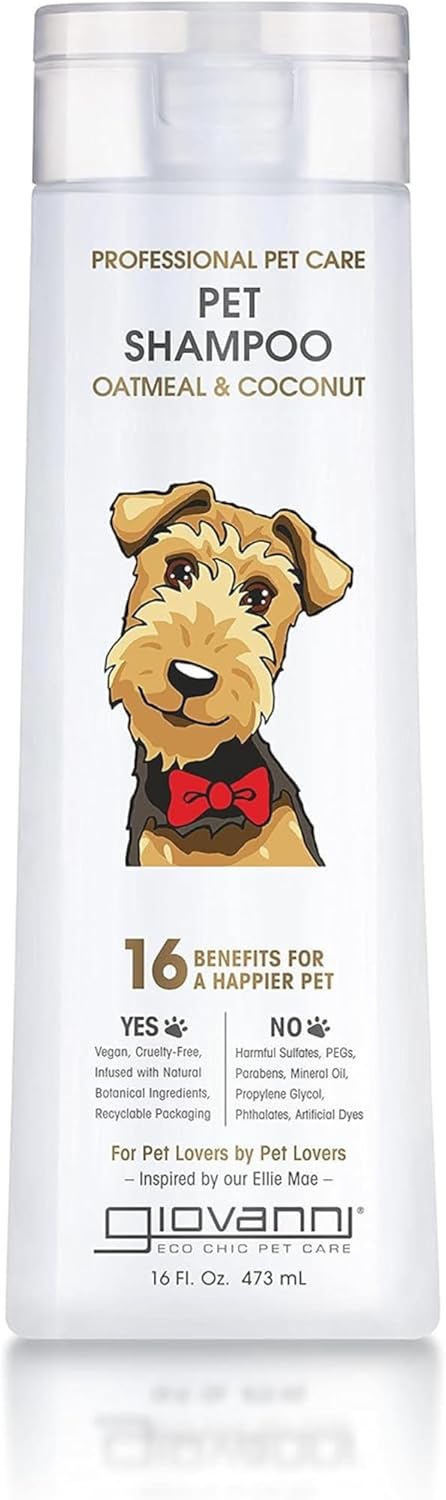 Giovanni Professional Pet Shampoo - Oatmeal & Coconut, Aloe Vera, For All Dog Fur Types, Deeply Cleanses, Silkens, Helps Neutralize Odors, Controls Static - 16 Oz