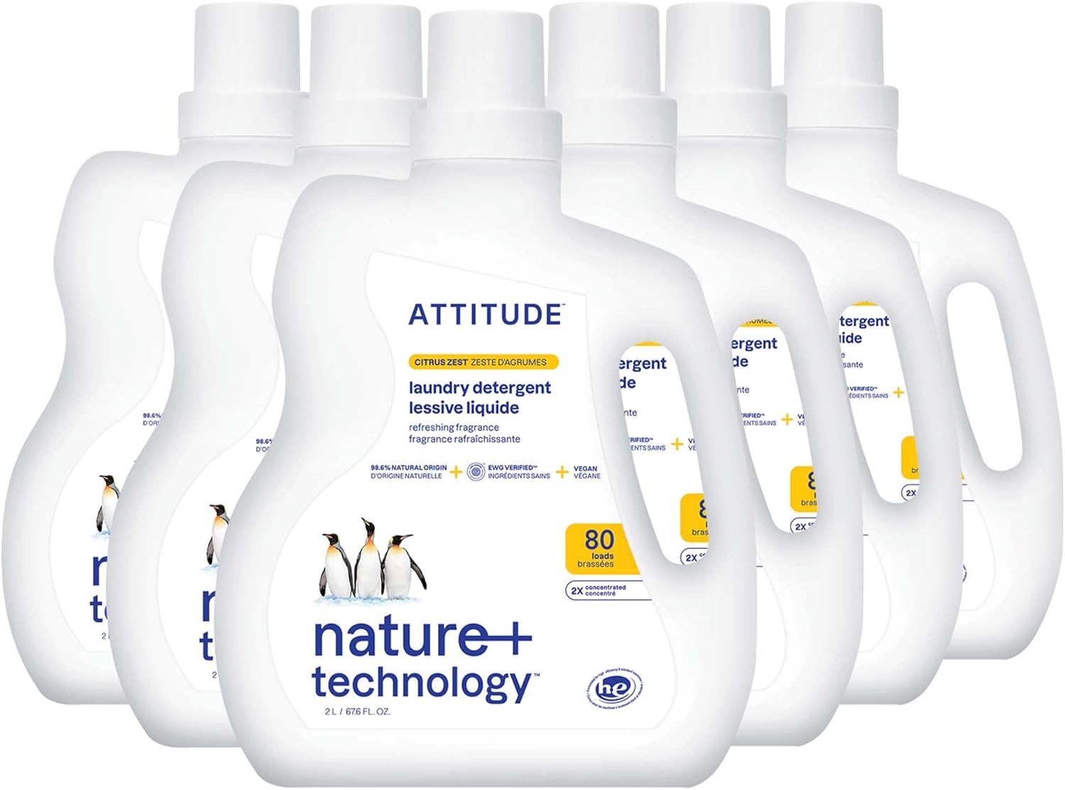 Attitude Liquid Laundry Detergent, Ewg Verified Laundry Soap, He Compatible, Vegan And Plant Based Products, Cruelty-Free, Citrus Zest, 80 Loads, 67.6 Fl Oz (Pack Of 6)