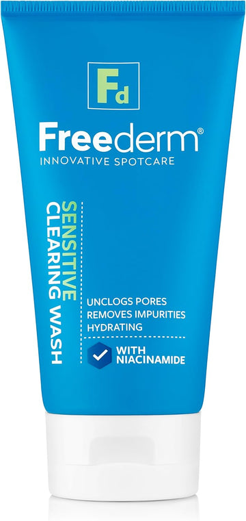 Freederm Sensitive Clearing Face Wash For Spot Prone Skin, Unclogs Pores And Removes Dirt And Impurities. Prevents Spots. With Niacinamide, 150Ml Tube