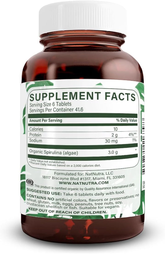 Natural Nutra 100% Usda Organic Spirulina Tablets, Blue Green Algae Protein With Rich Minerals, Helps Liver Health, Promotes Immune System, 300Mg, 100 Vegan Tablets