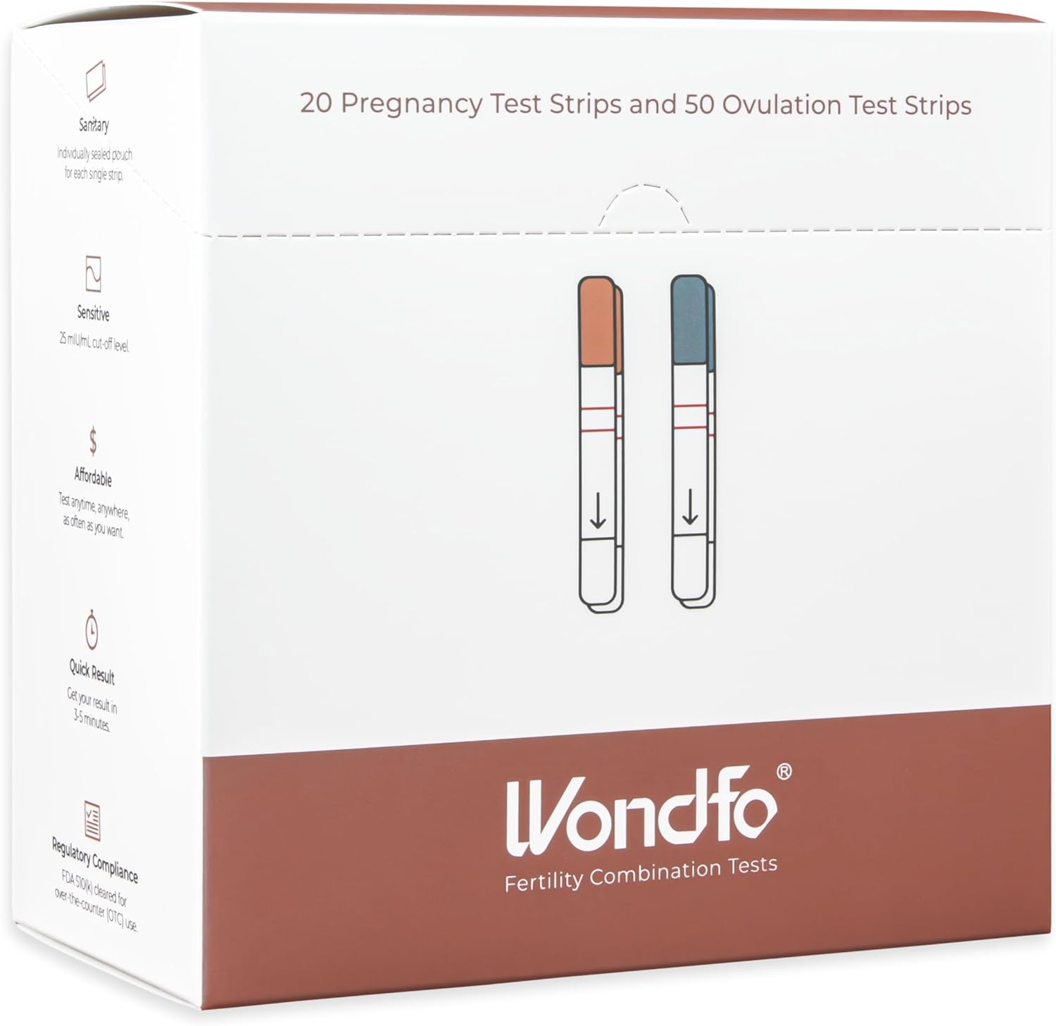 Wondfo 50 Ovulation Test Strips and 20 Pregnancy Test Strips Kit - Rapid Test Detection for Home Self-Checking (50 LH + 20 HCG)