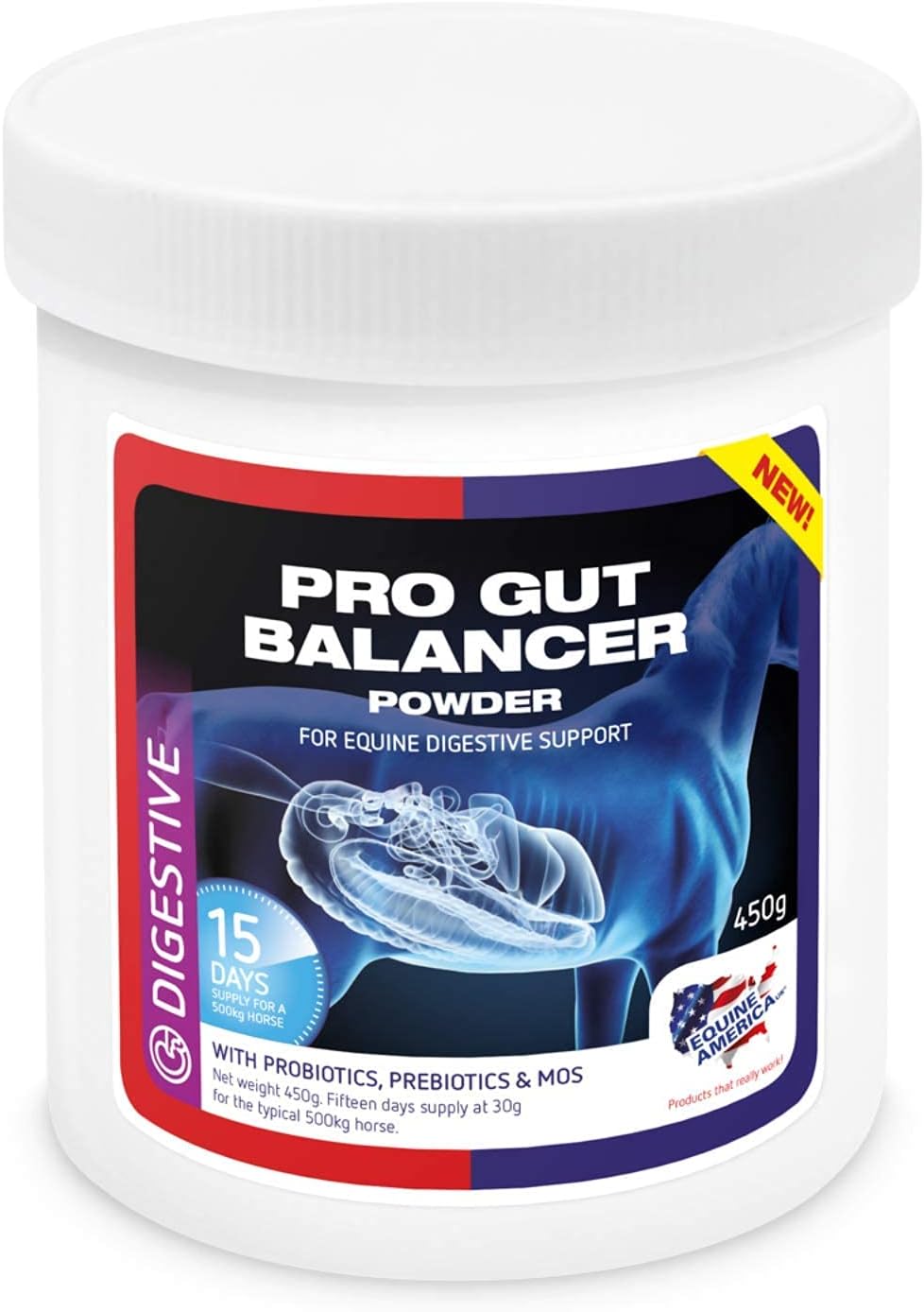 Equine America Pro Gut Balancer | Premium Ready To Use Horse & Pony Supplement | Support For Digestive Function & Performance | 450G