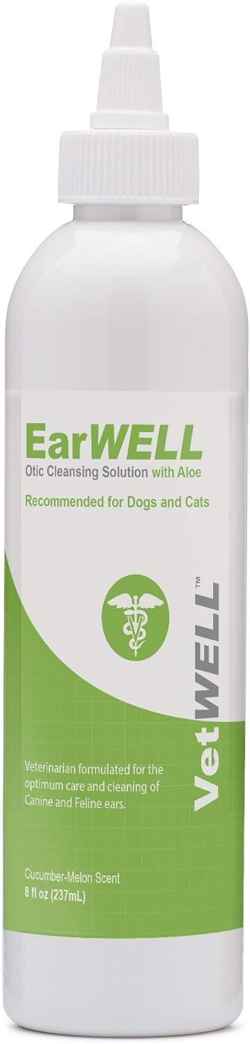 VetWELL Ear Cleaner for Dogs and Cats - Otic Rinse for Infections and Controlling Ear Infections and Odor in Pets - 8 oz (Cucumber Melon)