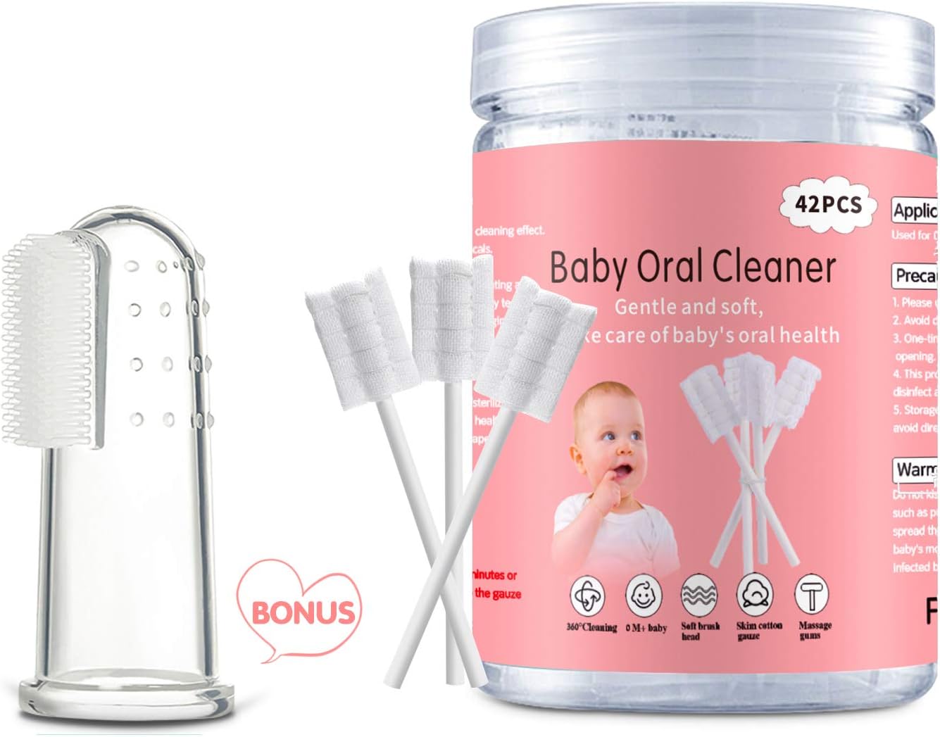 EASICUTI Tongue Cleaner, Toothbrush, 42Pcs Disposable Infant Clean Baby Mouth,Gauze Gum Cleaner Oral Cleaning Stick Dental Care for 0-36 Month Baby+Free 1 Finger