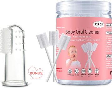 Easicuti Baby Tongue Cleaner, Baby Toothbrush, 42Pcs Disposable Infant Toothbrush Clean Baby Mouth, Gauze Gum Cleaner Baby Oral Cleaning Stick Dental Care For 0-36 Month Baby+Free 1 Finger Toothbrush