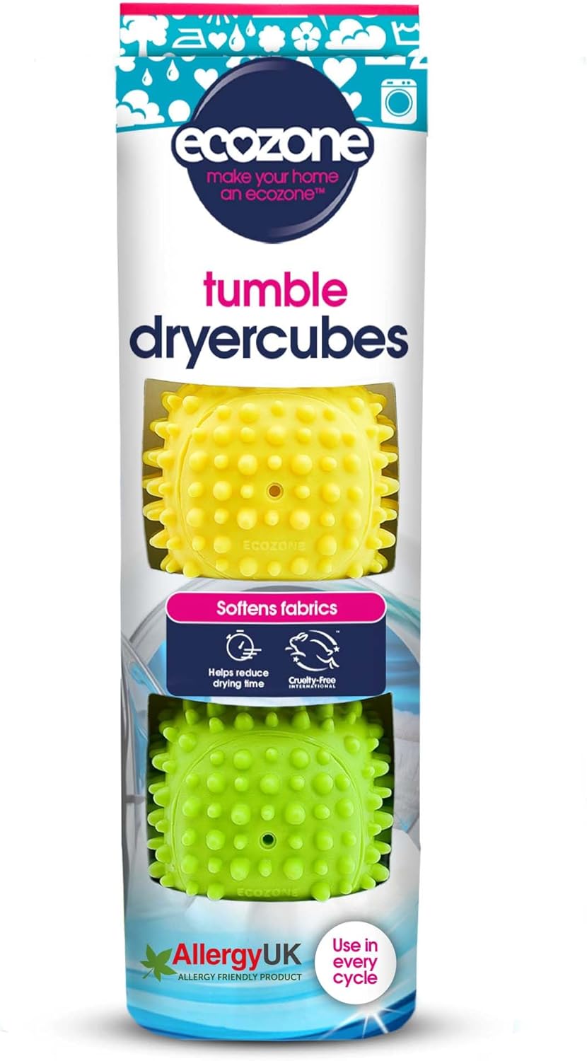 Ecozone Dryer Cubes, 2 X 3-In-1 Square Shaped Rubber Tumble Dryer Machine Laundry Balls, Softens Clothes & Reduces Drying Time, Vegan & Non Toxic Eco-Friendly, Energy Saving – Set Of 2