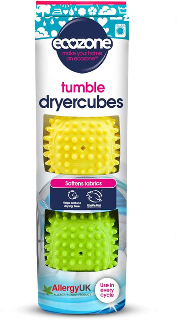 Ecozone Dryer Cubes, 2 X 3-In-1 Square Shaped Rubber Tumble Dryer Machine Laundry Balls, Softens Clothes & Reduces Drying Time, Vegan & Non Toxic Eco-Friendly, Energy Saving – Set Of 2