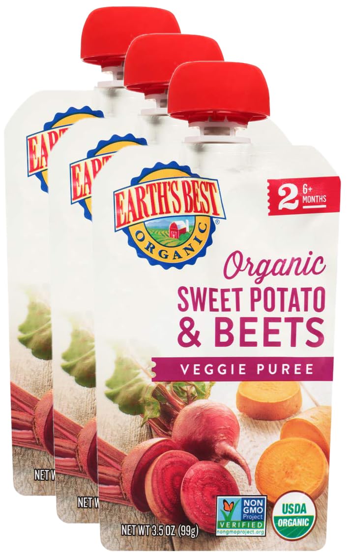 Earth'S Best, Organic Baby Food, Stage 2, Sweet Potatoes & Beets, 3.5 Oz Pouch (Pack Of 3)