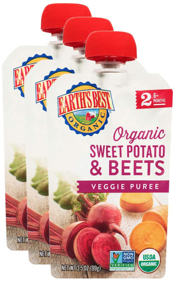 Earth'S Best, Organic Baby Food, Stage 2, Sweet Potatoes & Beets, 3.5 Oz Pouch (Pack Of 3)