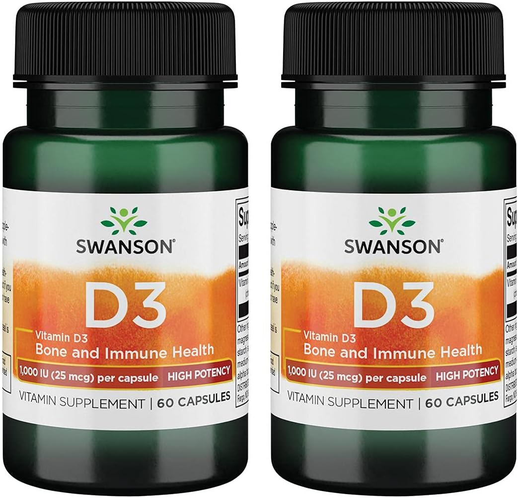 Swanson High Potency Vitamin D-3 1000 Iu (25 Mcg) 60 Capsules (2 Pack)