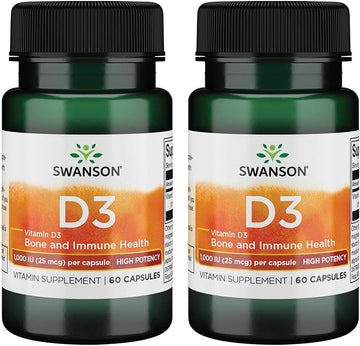 Swanson High Potency Vitamin D-3 1000 Iu (25 Mcg) 60 Capsules (2 Pack)