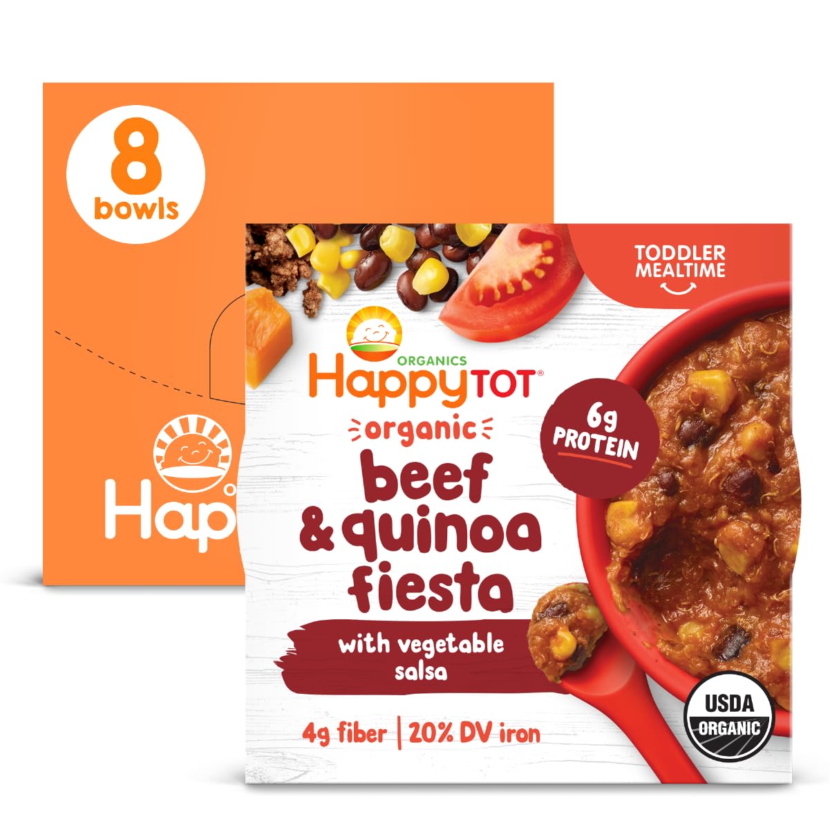 Happy Tot Organics Meal Bowl, Beef & Quinoa Fiesta with Vegetable Salsa, 4.5 Ounce Pouch (Pack of 8)