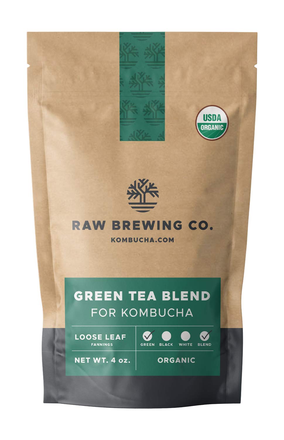 Kombucha.Com Certified Organic Loose Leaf Tea - Kombucha Brewing Blends (Green Tea Blend, 8 Ounce + 50 Xl Filter Bags)