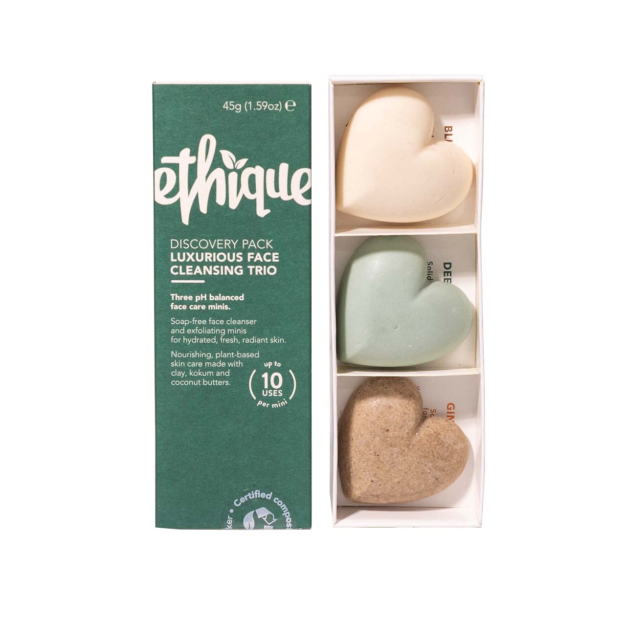 Ethique Luxurious Face Cleansing Trio Discovery Pack - Cleanser & Scrub - Plastic-Free, Vegan, Cruelty-Free, Eco-Friendly, 3 Travel Bars 1.59 oz (Pack of 1)