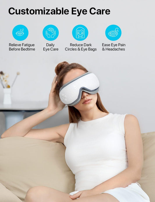 Alljoy Eye Massager With Heat, Compression, Bluetooth, Heated Eye Mask With Music, Relieve Fatigue, Improve Sleep, Reduce Stye Eyes, Fathers Day Birthday Gifts For Dad, Friends And Mom(White)