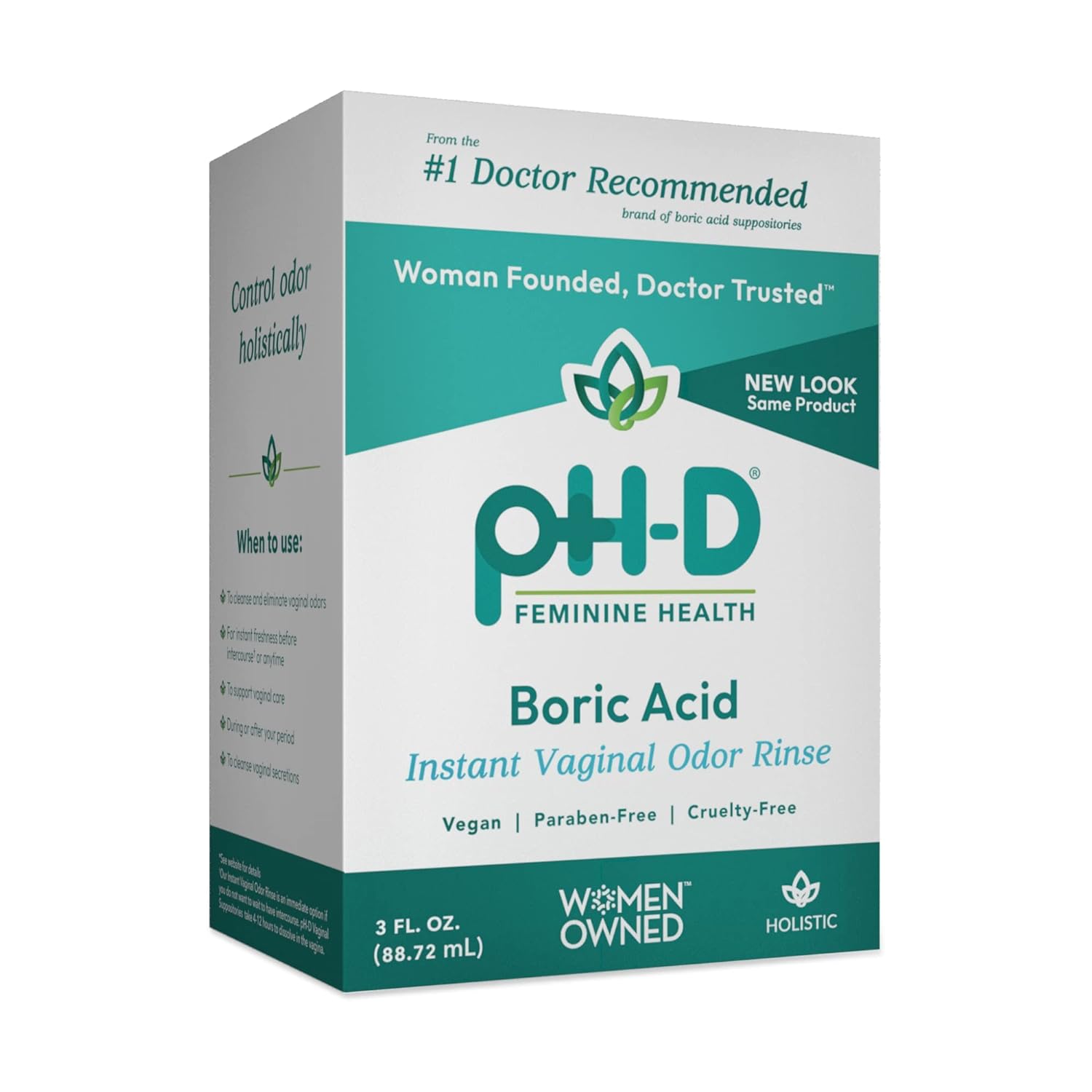 pH-D Feminine Health - Instant Odor Rinse with Boric Acid for Vaginal Odor - Vegan, Paraben-Free, Cruelty-Free (3 Fl Oz (Pack of 1)