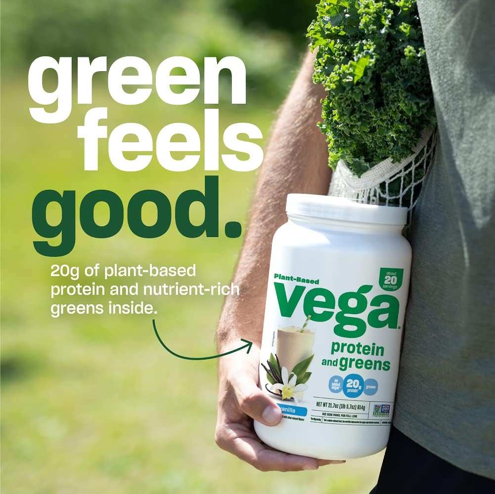 Vega Protein and Greens Protein Powder, Berry - 20g Plant Based Protein Plus Veggies, Vegan, Non GMO, Pea Protein for Women and Men, 1.3 lbs (Packaging May Vary) : Health & Household