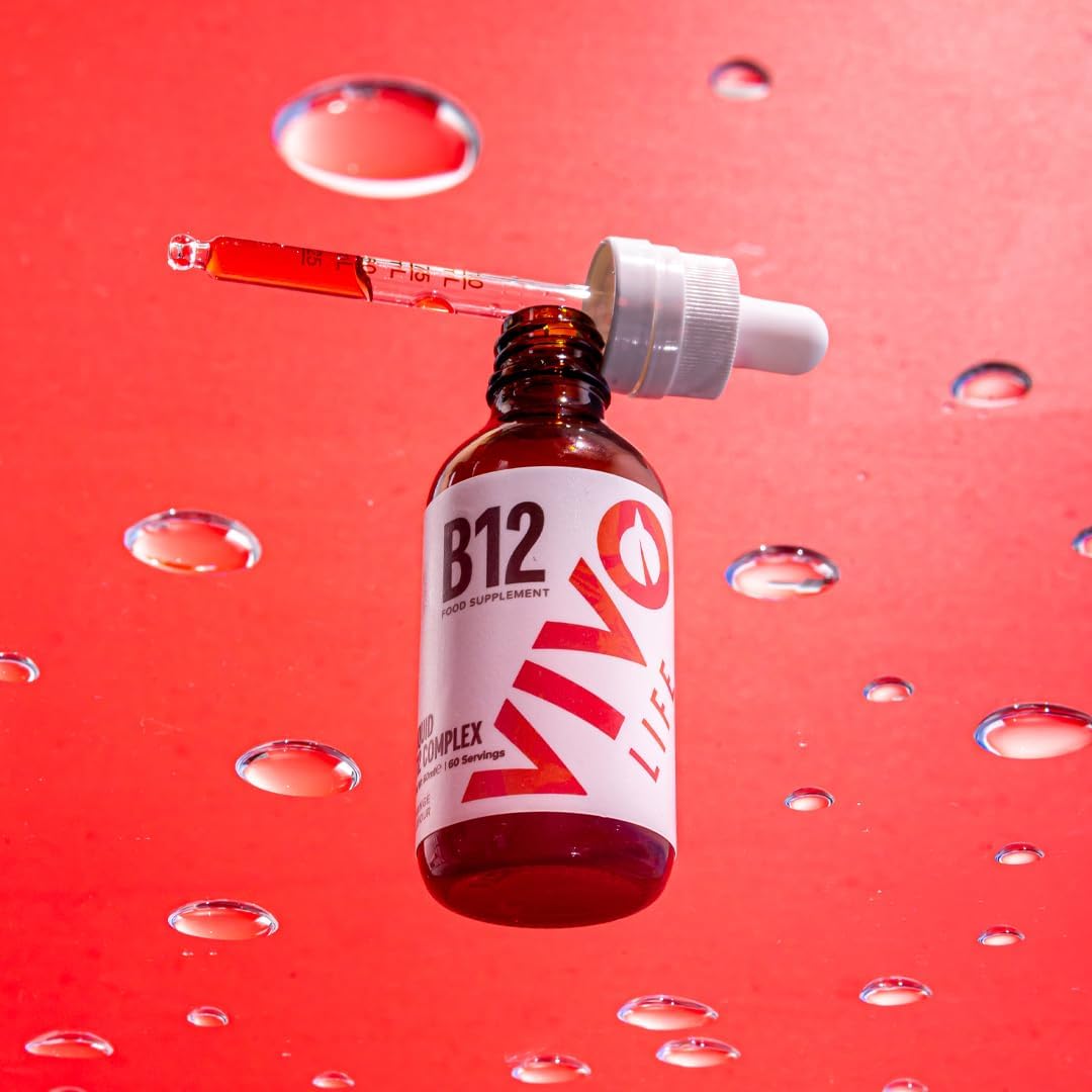 Vivo Life - Vitamin B12 Complex, High Potency Health Supplement, Orange Flavor Liquid Drops, 60Ml, 60 Servings