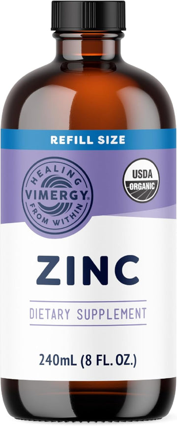 Vimergy Liquid Zinc Refill – Fast-Absorbing Immune Support* – Promotes Healthy Bones & Skin – Usda Certified Organic, Vegan, Non-Gmo – 240 Servings (240 Ml)