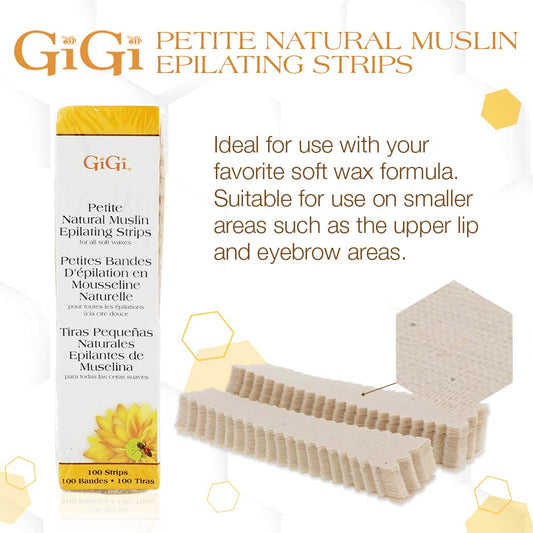 GiGi Petite Natural Muslin Epilating Strips for Hair Waxing/Hair Removal, 100 Strips