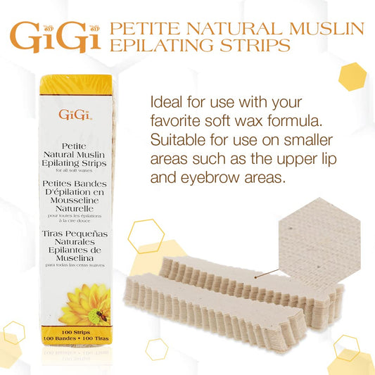 Gigi Petite Natural Muslin Epilating Strips For Hair Waxing/Hair Removal, 100 Strips