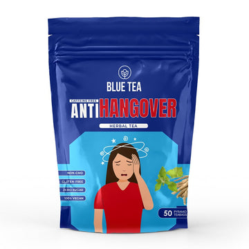 Blue Tea - Anti Hangover Tea - 50 Tea Bags (Plant Based) || Natural Recovery || Herbal Tea - Non-Bitter - Caffeine Free - Vegan - Non-Bitter | Flower Based | Zipper Pack