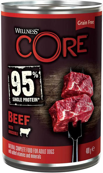 Wellness CORE 95% Beef & Broccoli, Wet Dog Food, Grain Free Wet Dog Food, High Meat Content, Beef & Broccoli, 6 X 400 G?10857