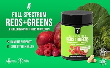 InnoSupps Full Spectrum Reds & Greens | PhytoServ, 2 Servings of Fruits + Veggies Per Serving, Spirulina, Chlorella, Antioxidants, : Health & Household