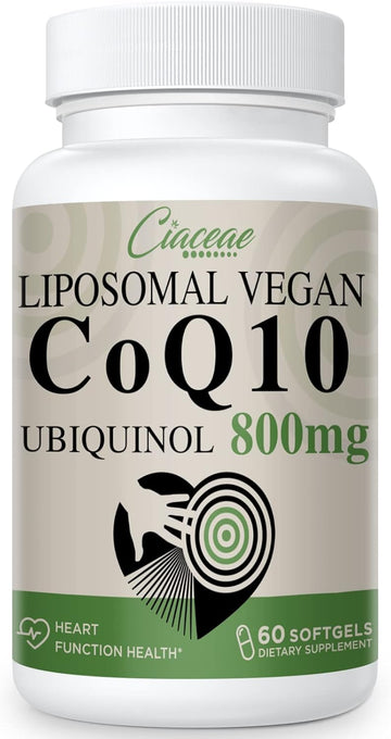 Liposomal Coq10 800Mg Ubiquinol Softgel, Max Absorption Ubiquinol Coenzyme Q10, Ubiquinol Coq10 Supplement For Antioxidant, Heart Function & Energy Production, Pure Coq10 800Mg, 60 Vegan Softgels