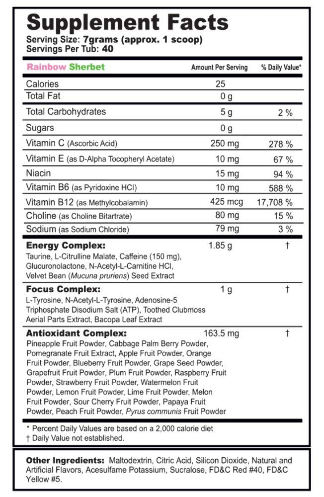 G Fuel Rainbow Sherbet Energy Powder, Sugar Free, Clean Caffeine Focus Supplement, Water Mix, Focus Amino, Vitamin + Antioxidants Blend - 9.8 oz (40 Servings) : Health & Household