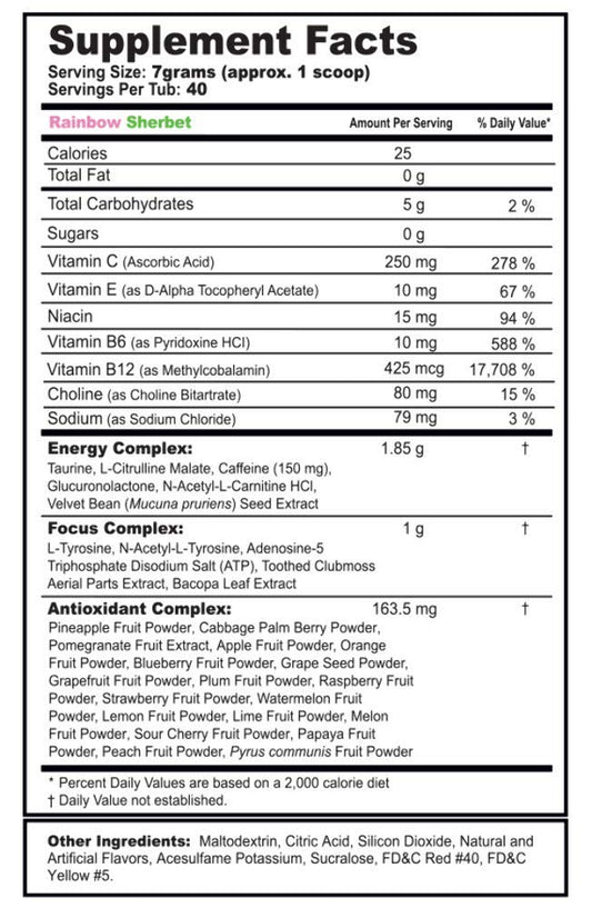 G Fuel Rainbow Sherbet Energy Powder, Sugar Free, Clean Caffeine Focus Supplement, Water Mix, Focus Amino, Vitamin + Antioxidants Blend - 9.8 oz (40 Servings) : Health & Household