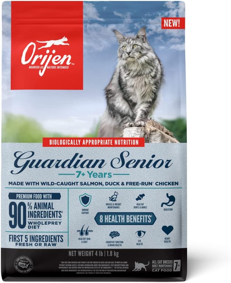 Orijen® Dry Senior Cat Food, Grain Free, Premium, High Protein, Fresh & Raw Animal Ingredients, Guardian Senior, 4Lb