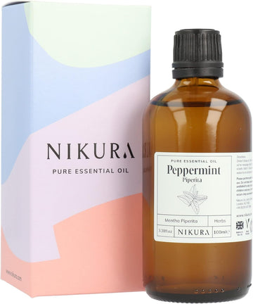 Nikura Peppermint Essential Oil - 100ml | Perfect for Repelling Spiders, Rats, Mice, Bugs, Ants | Great for Hair, Headaches Relief, Energy Boost, Skin, Candle Making | Vegan & UK Made