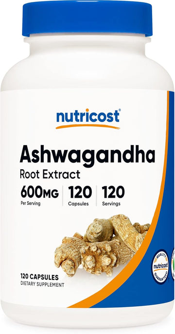 Nutricost Ashwagandha Herbal Supplement 600mg, 120 Capsules - Vegetarian, Non-GMO, Gluten Free, Ashwagandha Root