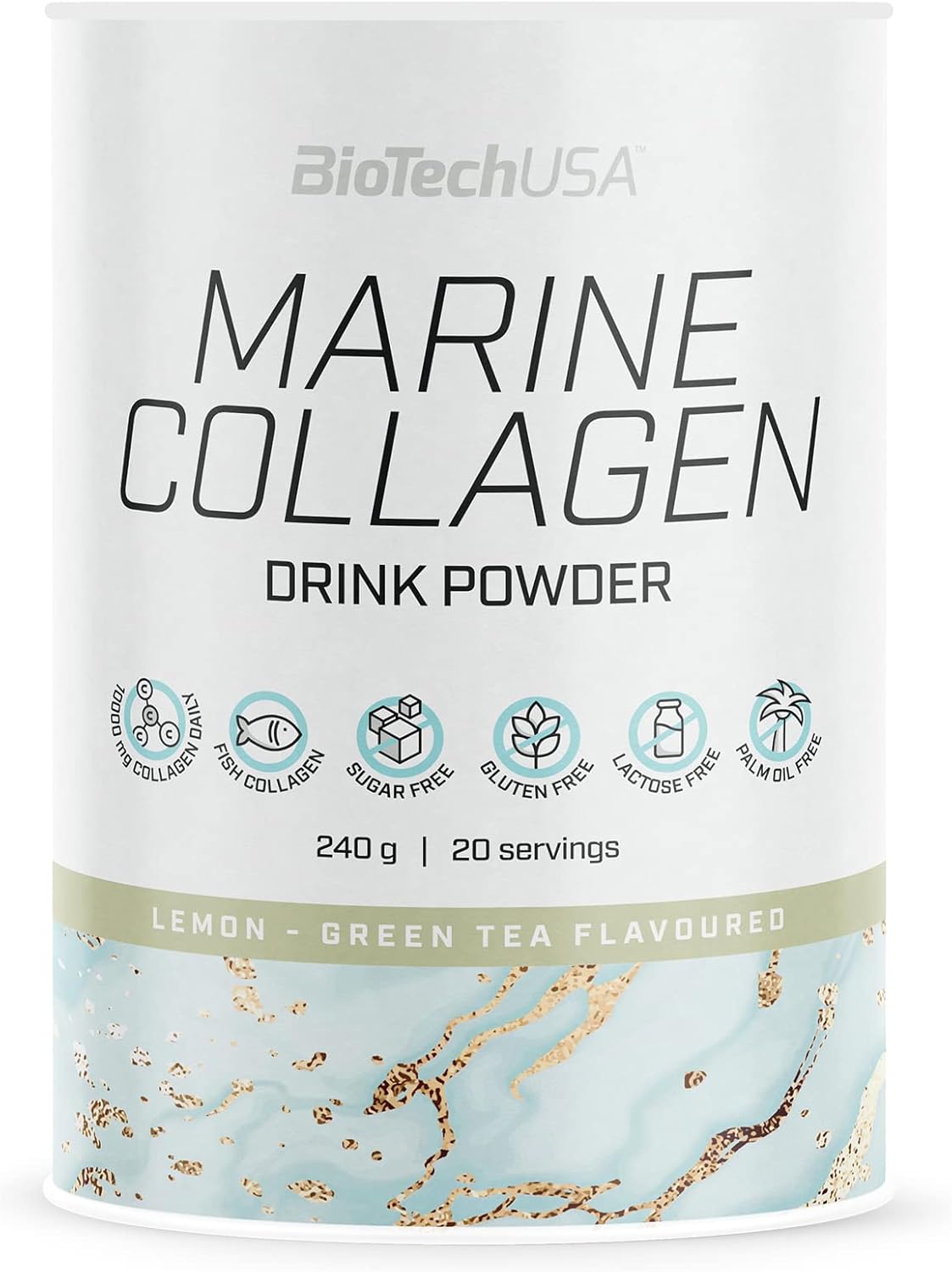 BioTechUSA Marine Collagen, Flavoured Drink Powder containing Fish Collagen, Vitamin C, 240 g, Green Tea-Lemon : Amazon.co.uk: Health & Personal Care