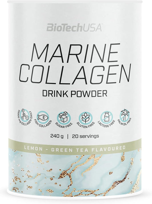 BioTechUSA Marine Collagen, Flavoured Drink Powder containing Fish Collagen, Vitamin C, 240 g, Green Tea-Lemon : Amazon.co.uk: Health & Personal Care